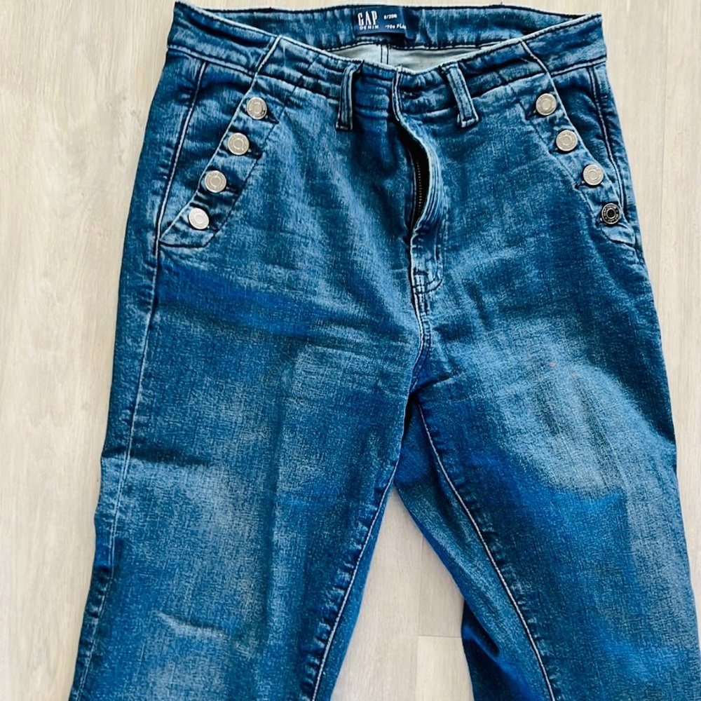 vintage GAP Flare Stretch Ankle Jeans Womens 2 Denim Mid-Rise Zip Heavyweight